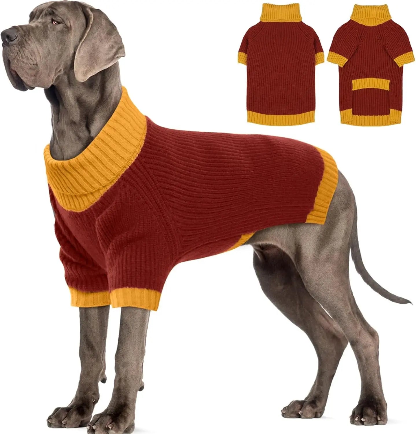 XL–5XL Dog Sweater with Harness Hole – Warm Stretch Turtleneck Winter Outfit