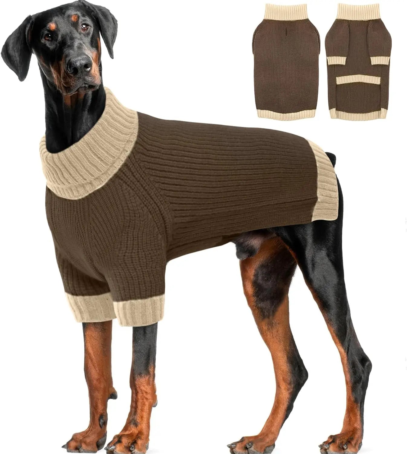 XL–5XL Dog Sweater with Harness Hole – Warm Stretch Turtleneck Winter Outfit