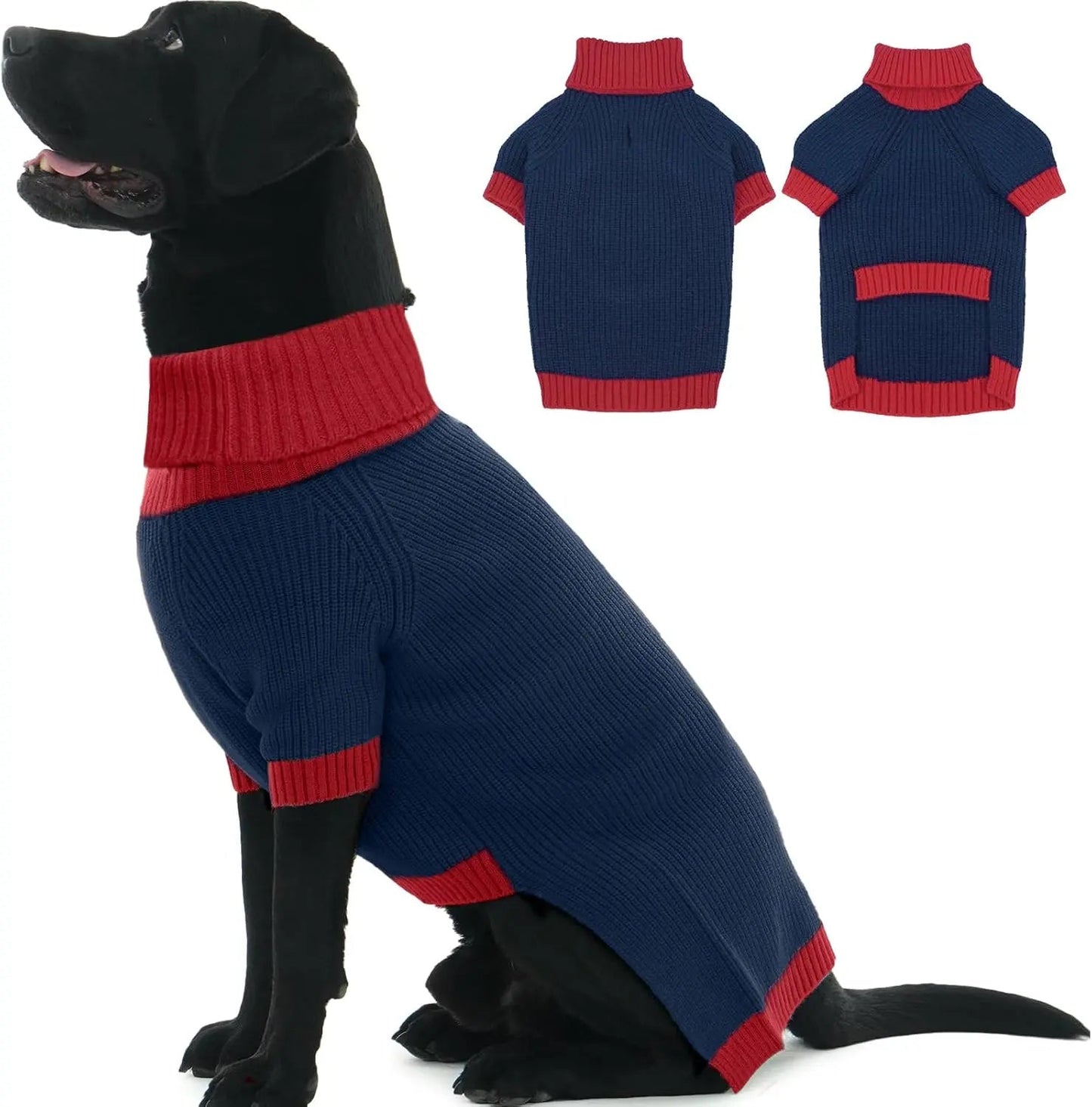 XL–5XL Dog Sweater with Harness Hole – Warm Stretch Turtleneck Winter Outfit