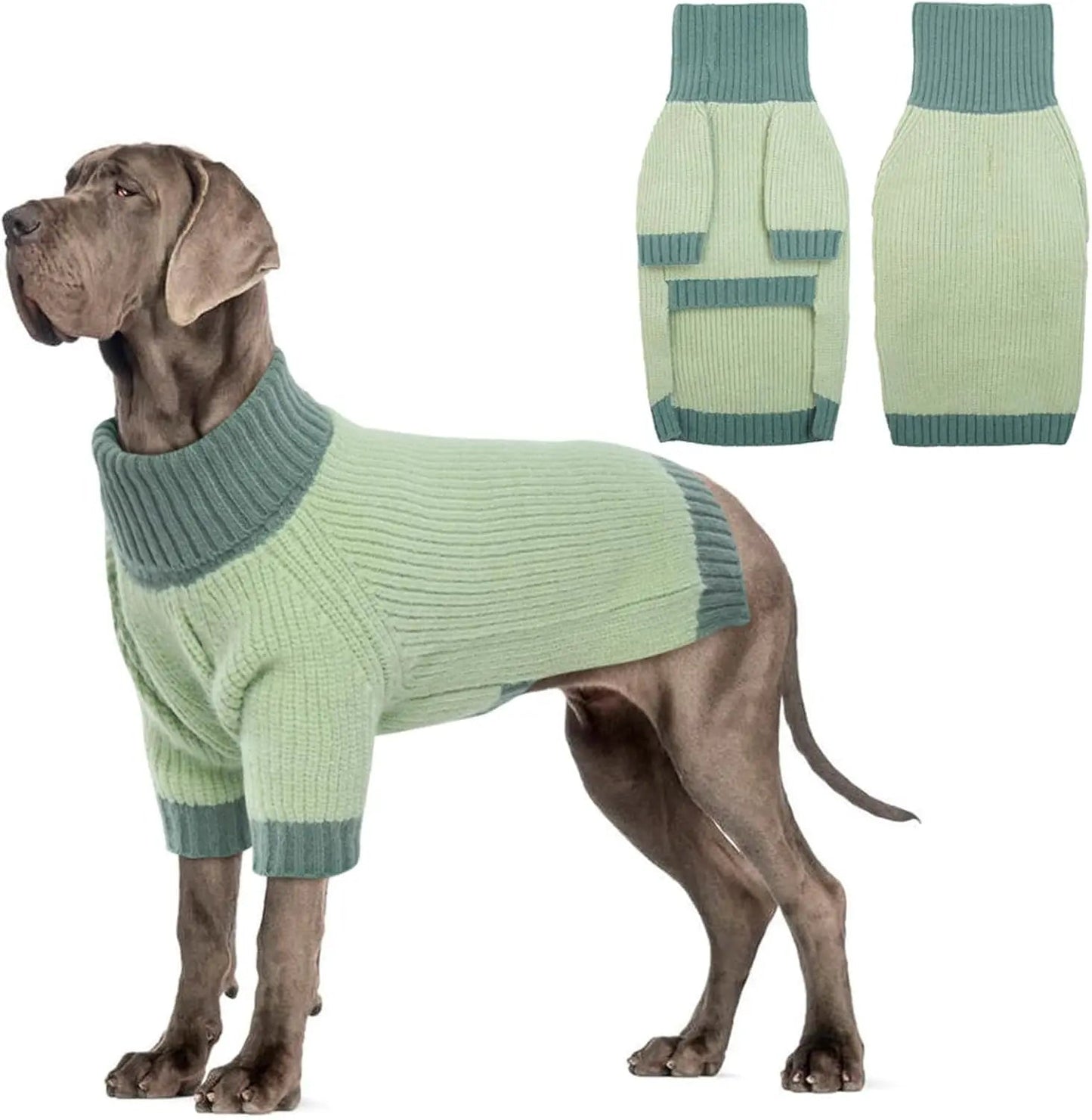 XL–5XL Dog Sweater with Harness Hole – Warm Stretch Turtleneck Winter Outfit