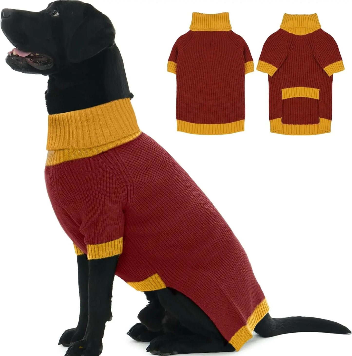 XL–5XL Dog Sweater with Harness Hole – Warm Stretch Turtleneck Winter Outfit
