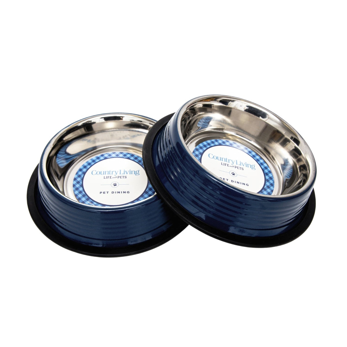 Country Living Ribbed Stainless Steel Dog Bowls, Non-Slip, Set of 2 – Poseidon Blue