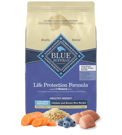 Blue Buffalo Adult Large Breed, Healthy Weight Chicken & Brown Rice Dry Dog Food (30lb)