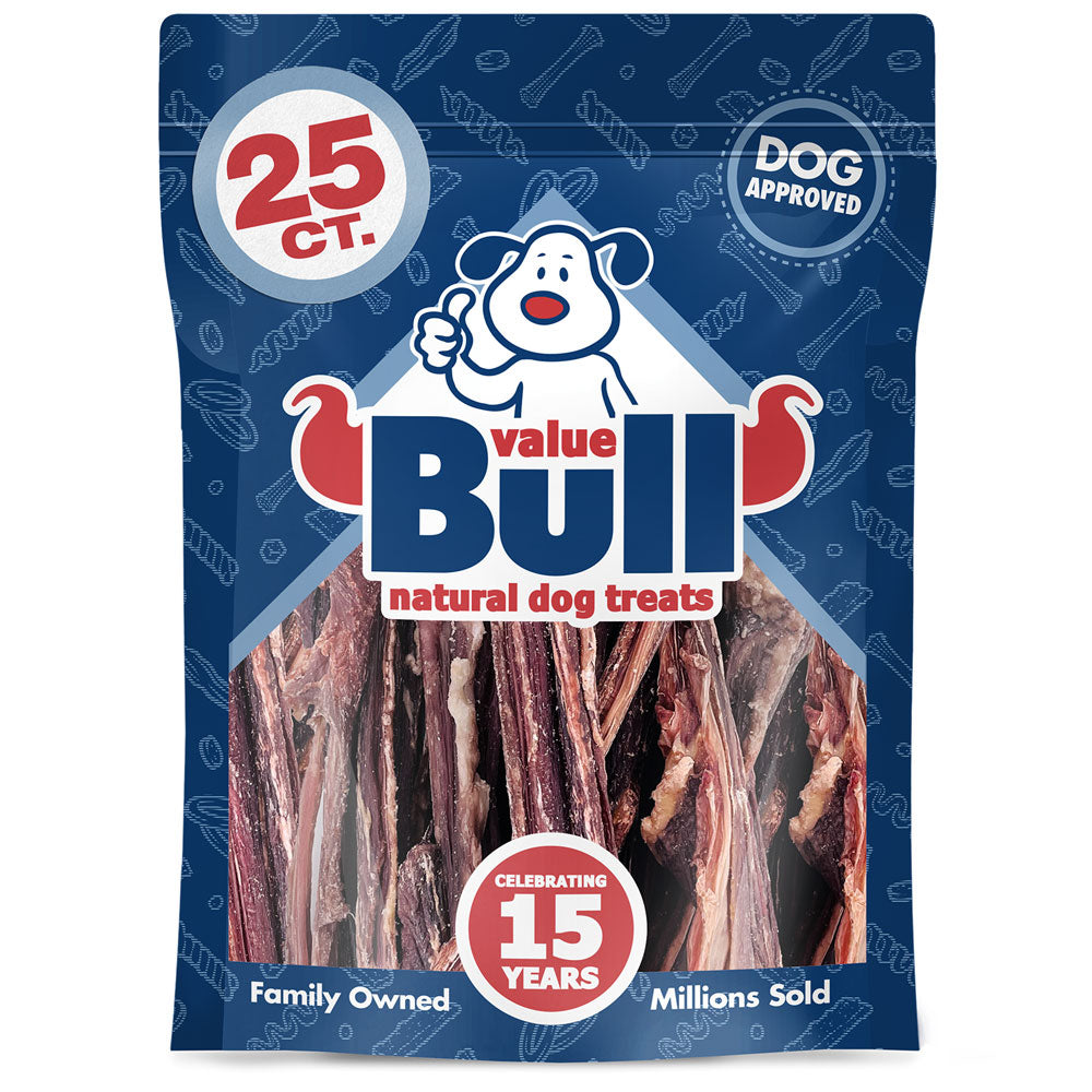ValueBull Beef Jerky Gullet Sticks, Premium Dog Chews, 6 Inch, 25 Count