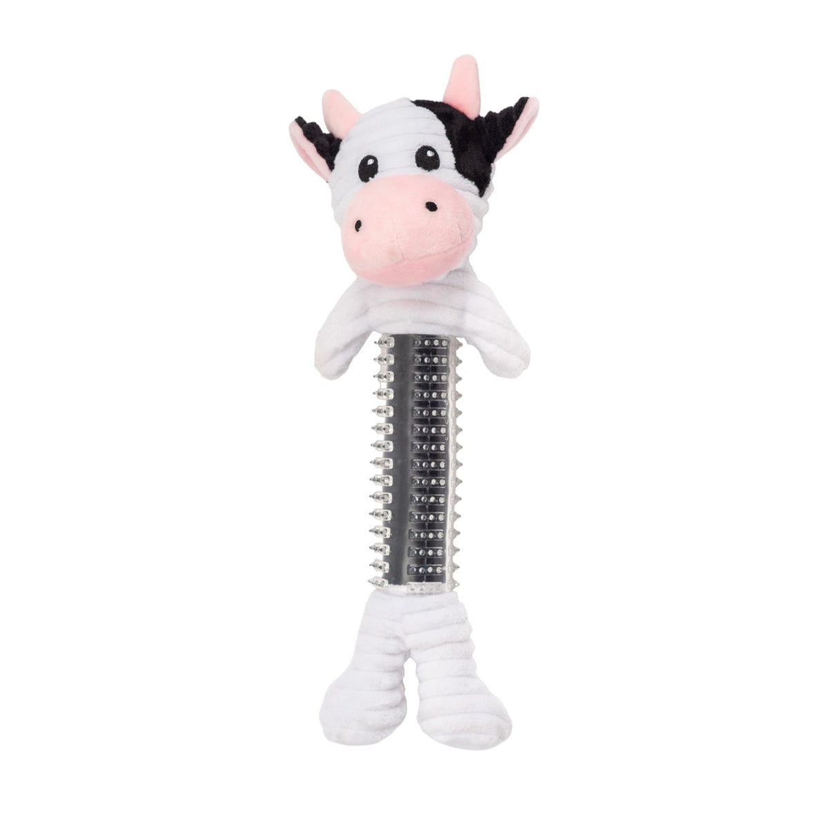 Country Living Black & White Cow Plush Dog Toy with Textured Rubber