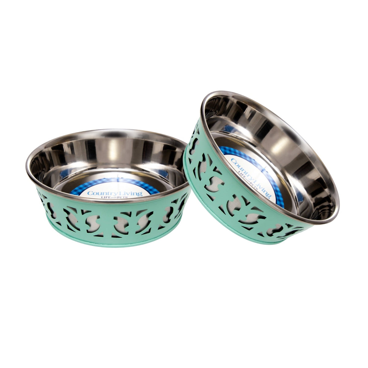 Country Living Farmhouse Stainless Steel Dog Bowls, Set of 2, Small & Medium Dogs