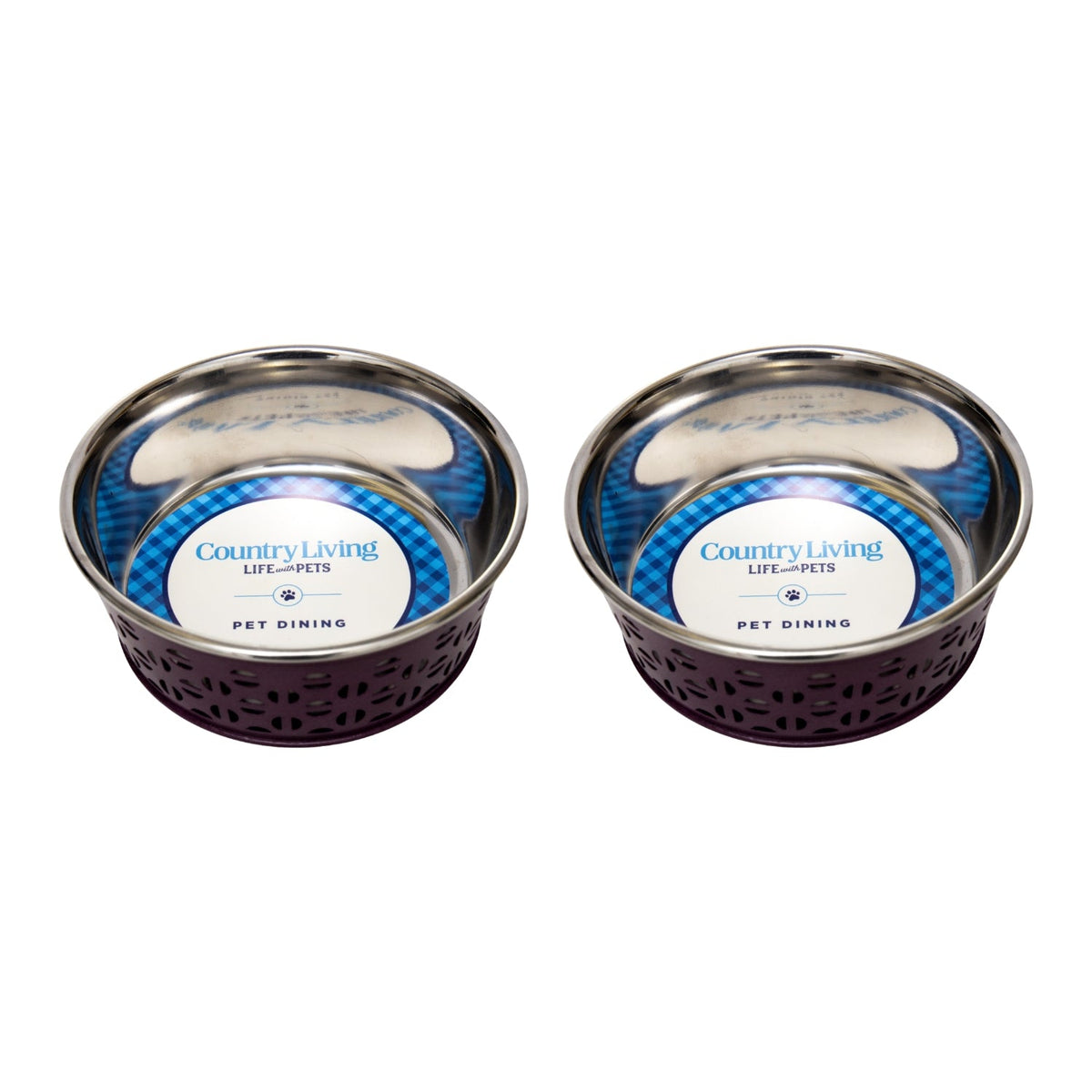 Country Living Farmhouse Stainless Steel Dog Bowls, Set of 2, Small & Medium Dogs