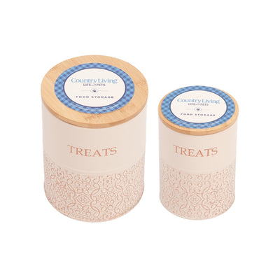 Country Living Dog Treat Canisters with Bamboo Lids, Set of 2 – White Swan