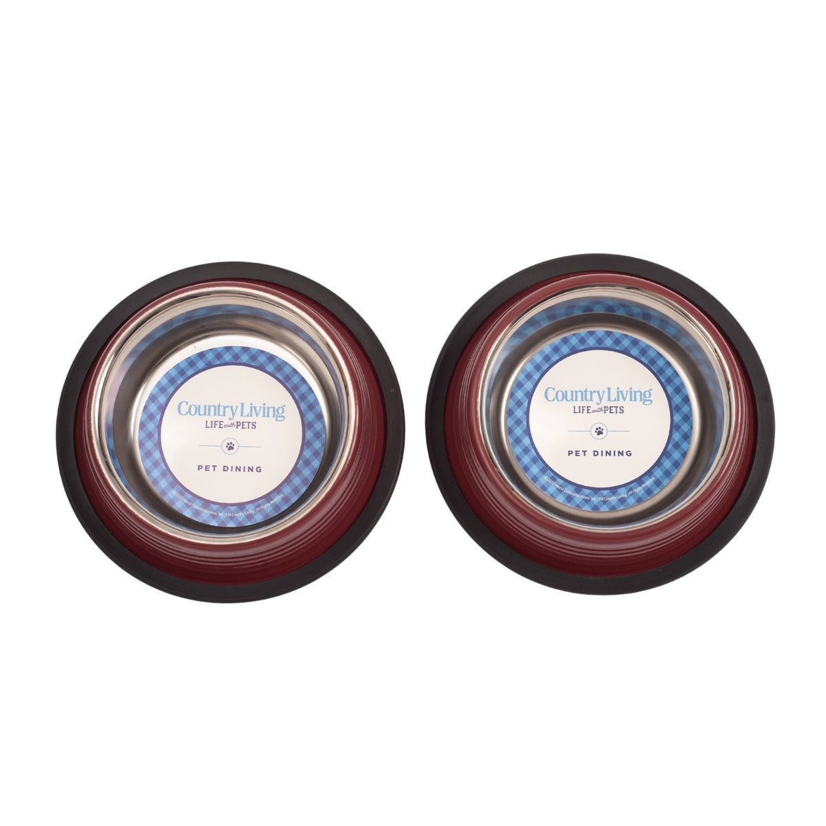 Country Living Ribbed Non-Slip Pet Bowls, Set of 2 – Merlot Red