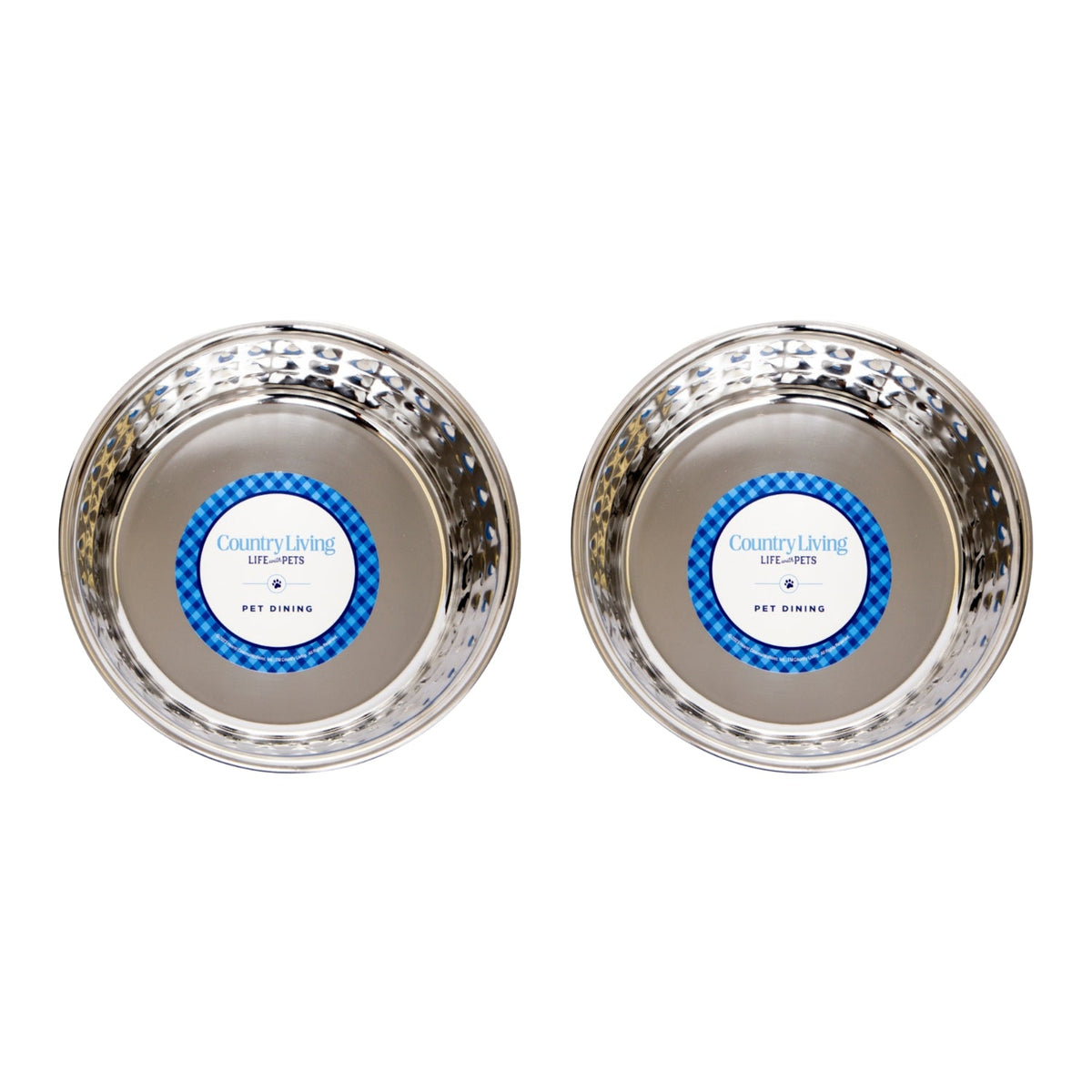 Country Living Set of 2 Hammered Stainless Steel Dog Bowls – Rose Quartz, 64 oz