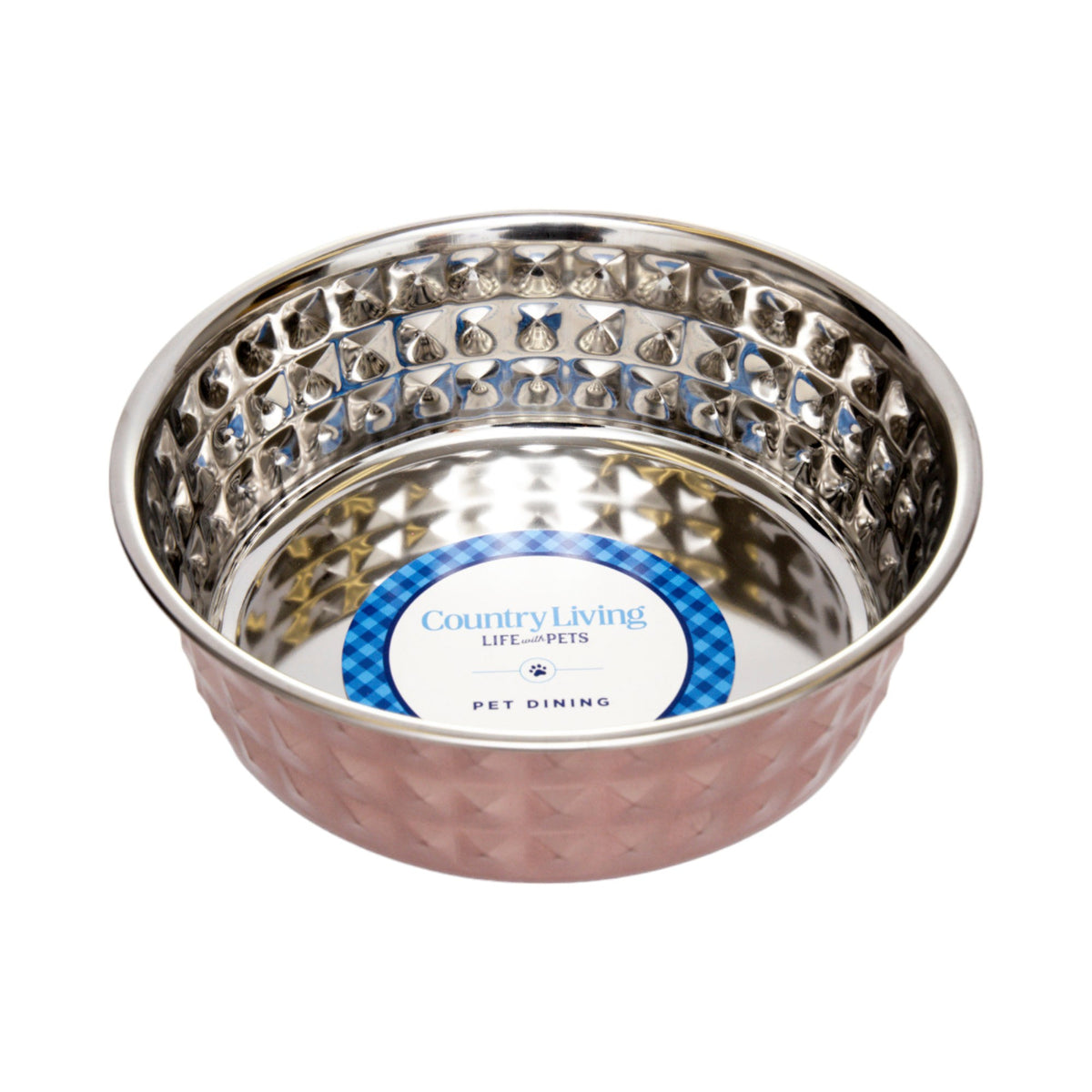 Country Living Set of 2 Hammered Stainless Steel Dog Bowls – Rose Quartz, 64 oz