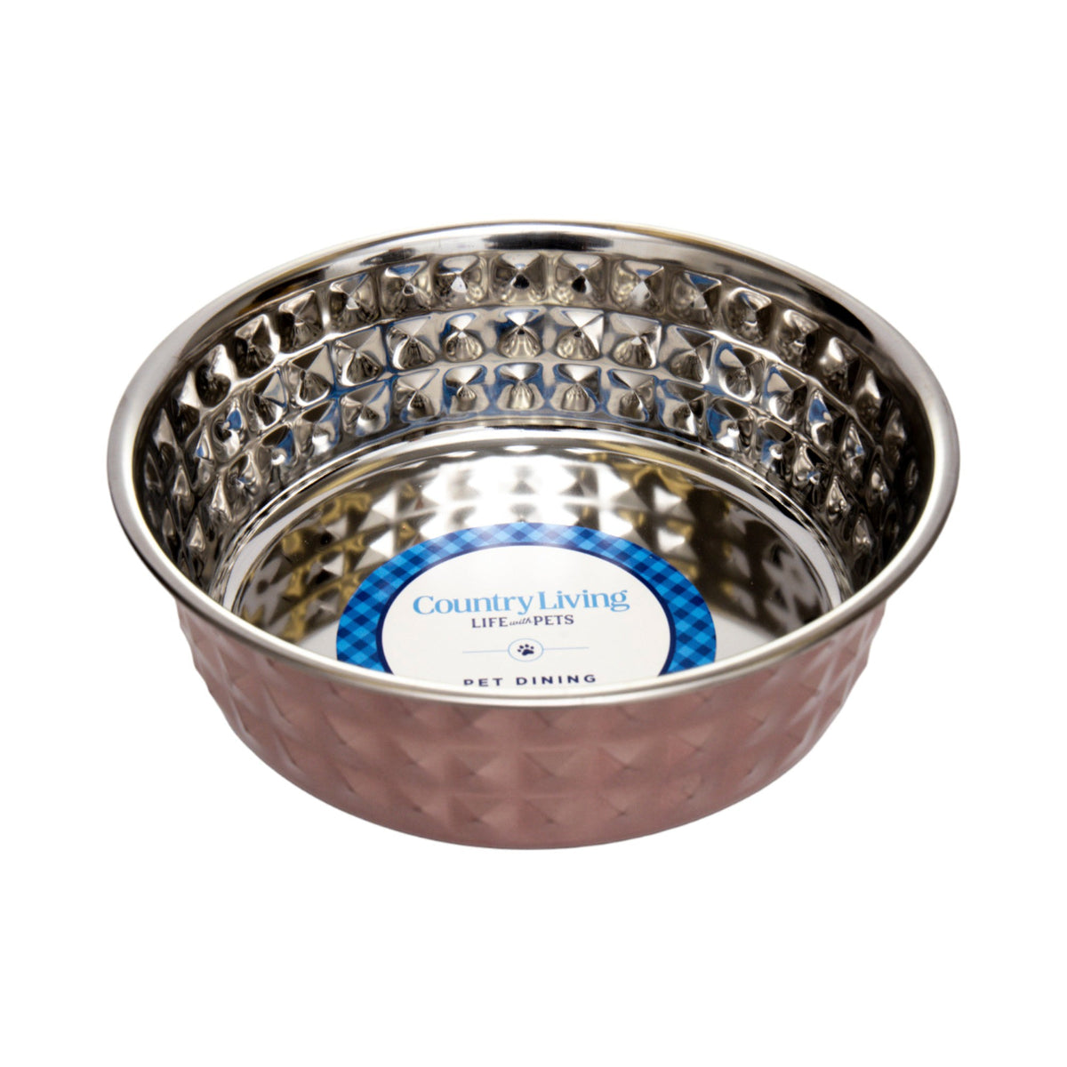 Country Living Set of 2 Hammered Stainless Steel Dog Bowls – Rose Quartz, 64 oz
