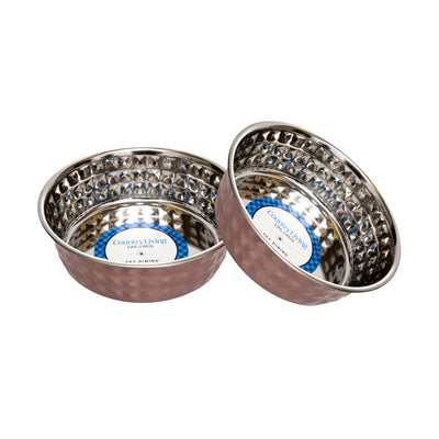 Country Living Set of 2 Hammered Stainless Steel Dog Bowls – Rose Quartz, 64 oz