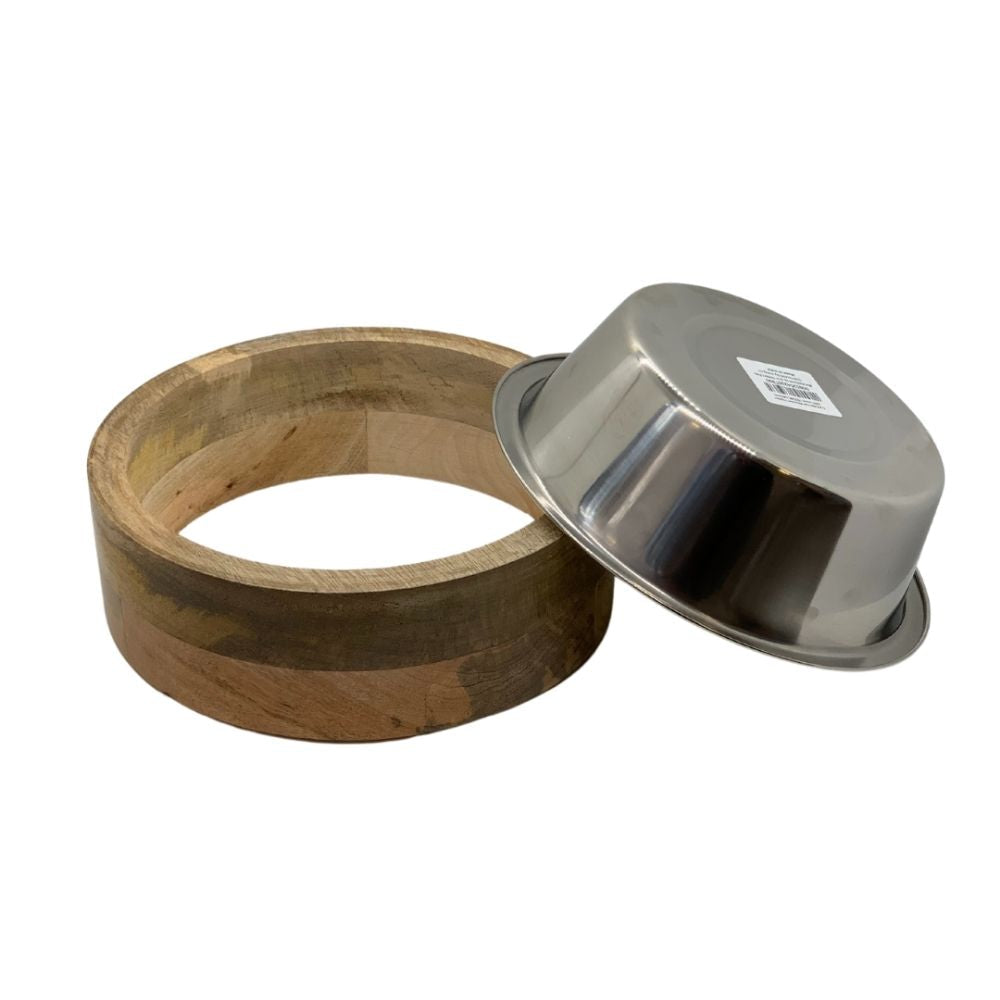 Country Living Stainless Steel Dog Bowl with Cylindrical Mango Wood Holder