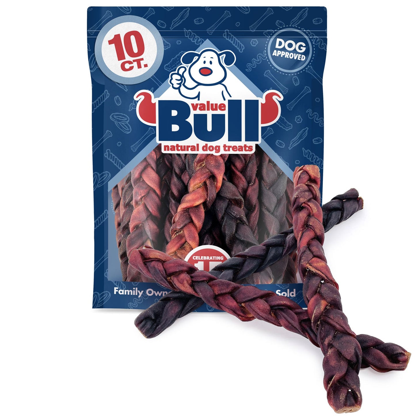 ValueBull USA Collagen Braid Beef Large Dog Chews, Thick 12 Inch 10 Count