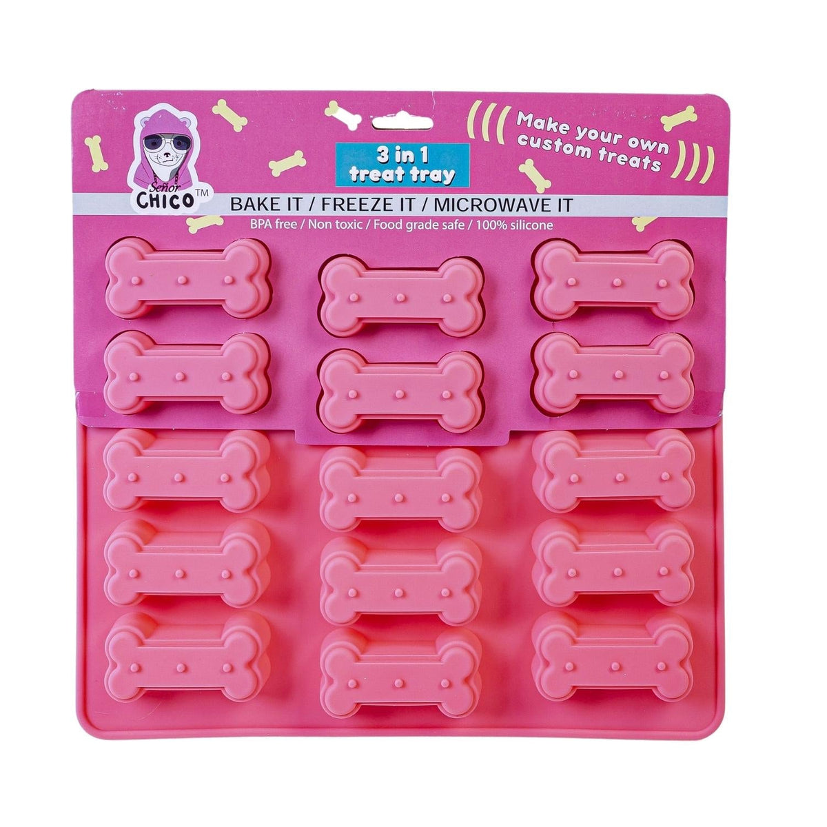 3-in-1 Silicone Dog Treat Baking Tray, Bone Shapes