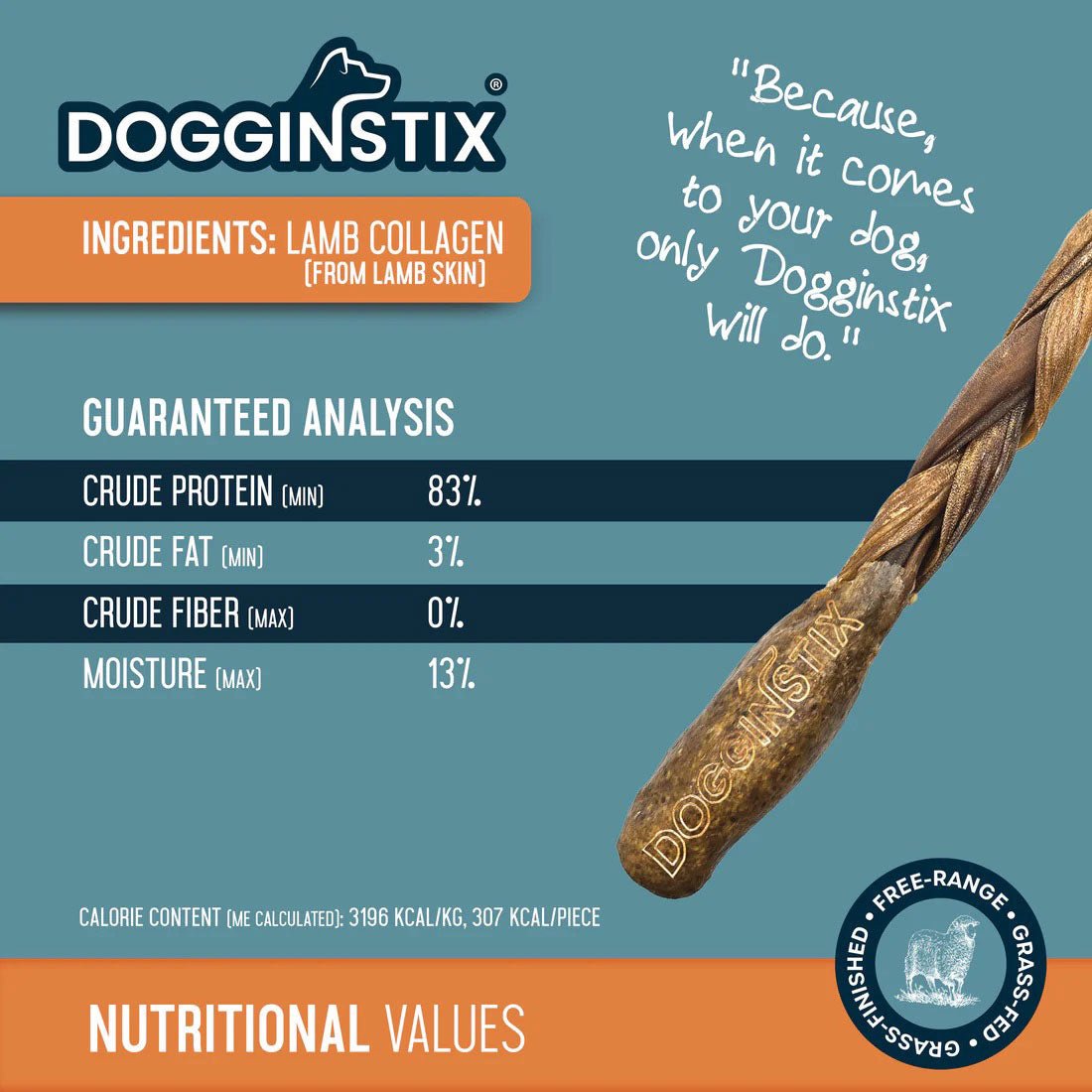 Dogginstix Braided Lamb Collagen Barbell Dog Chew – Natural, Grass-Fed, Low Fat Treat