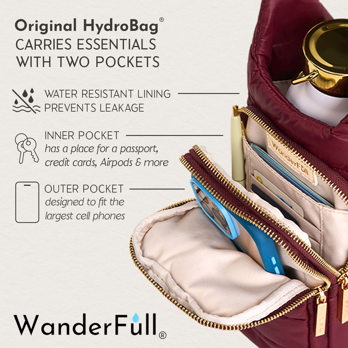 Dark Cherry HydroBag® with Cherry and Black Striped Strap