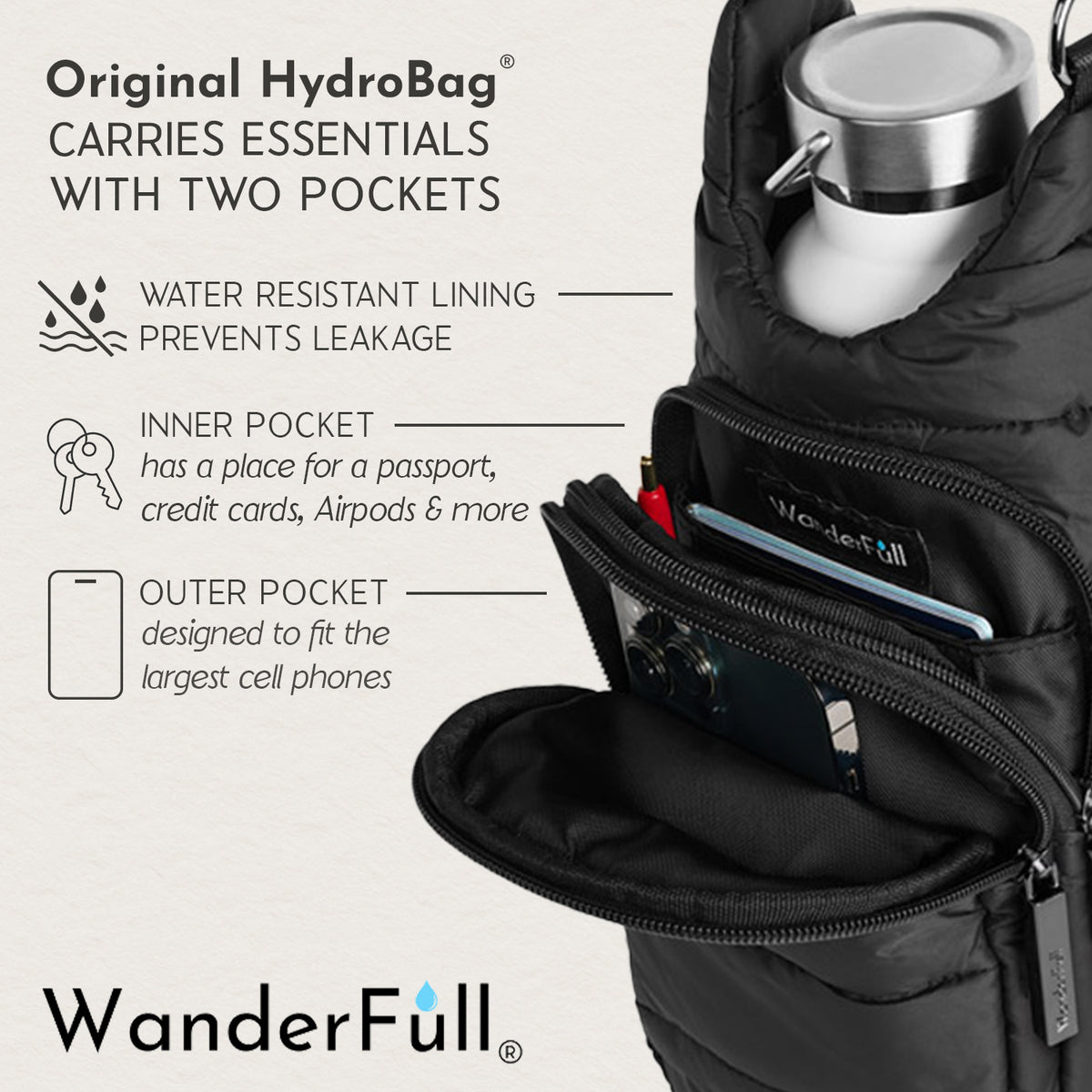 Black Shiny HydroBag® with Gold Hardware