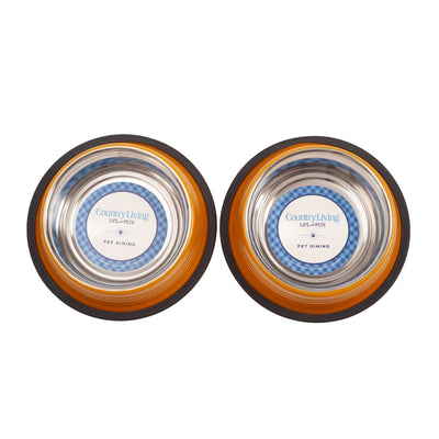 Country Living Ribbed Non-Slip Pet Bowls, Set of 2 – Golden Yellow