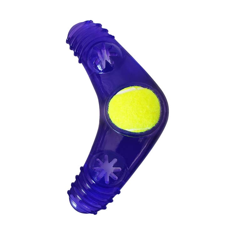 TPR Boomerang Dog Toy, 7.4 × 3.9 in, with Squeaker Ball & Treat Compartments