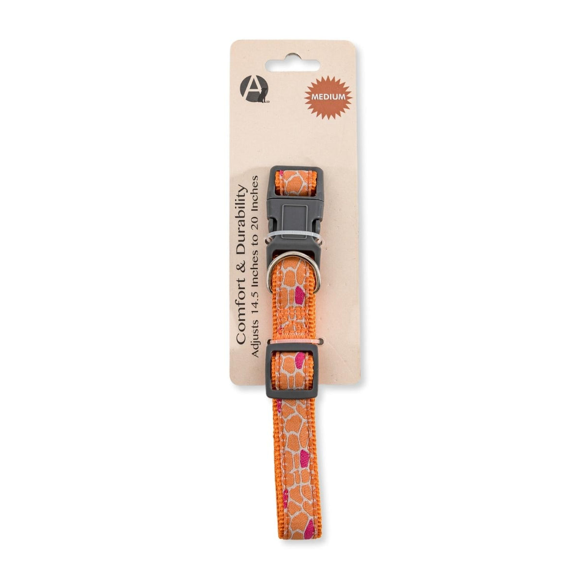 Nylon Dog Collar with Embroidered Giraffe Design