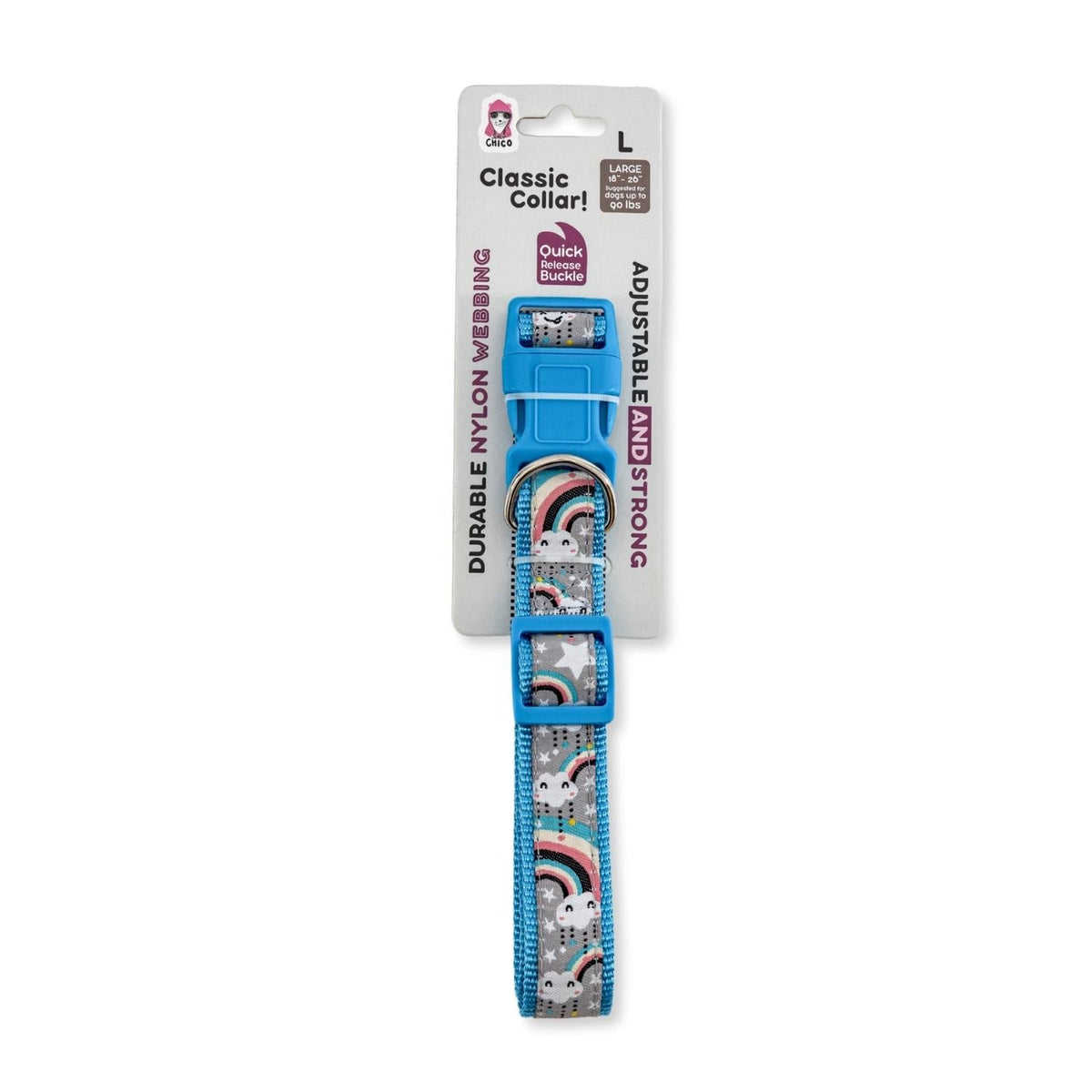 Nylon Dog Collar with Embroidered Rainbow Ribbon