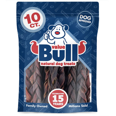 ValueBull Collagen Braided Sticks for Dogs, 6 Inch Medium Chews, Natural Long-Lasting Dog Treats, 10 Count