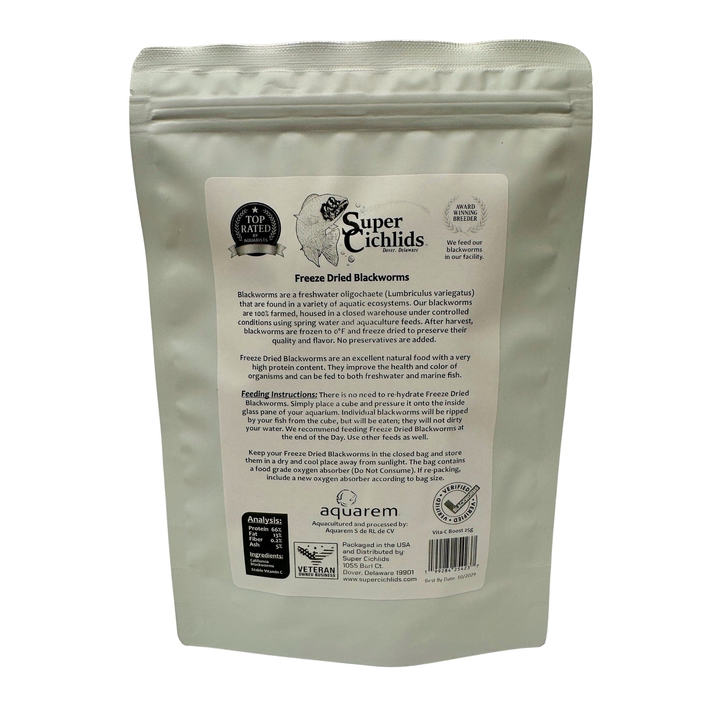Premium Freeze Dried Blackworms with Vitamin C (All Natural, High Protein Fish Food)
