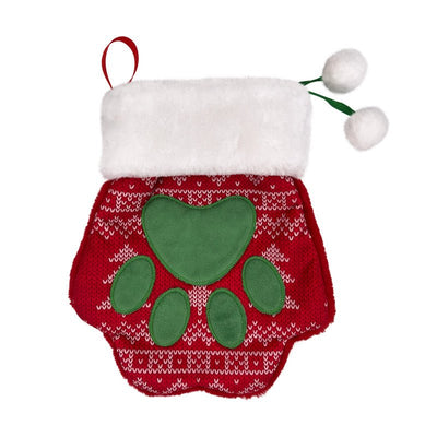 Holiday Paw Stocking Large – Festive Dog Stocking for Treats & Toys, Paw-Shaped, Polyester