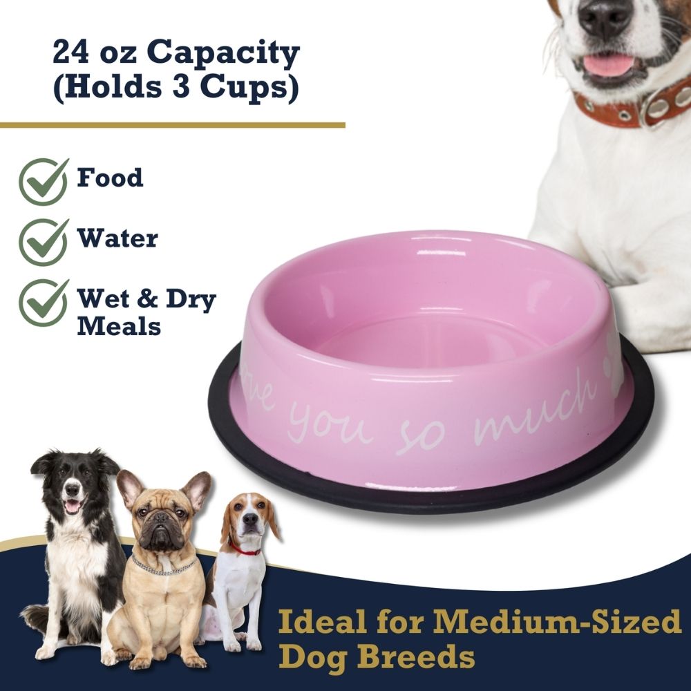 "I Love You So Much" Stainless Steel Dog Bowl, 24 oz