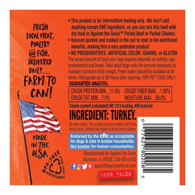 Against The Grain All Life Stages Nothing Else! 100% Turkey Wet Dog Food (11oz)
