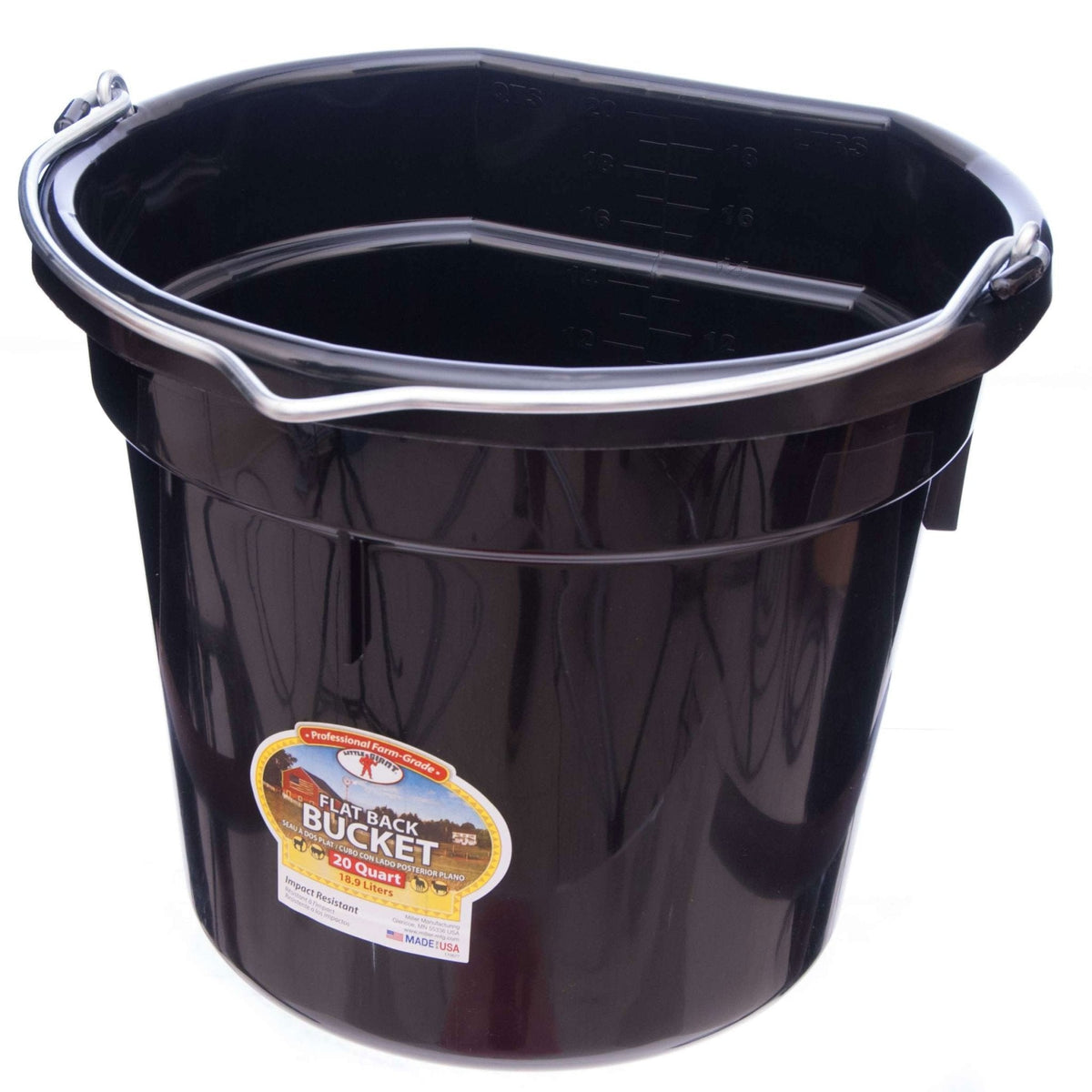 Little Giant Flat-Back Plastic Buckets – Impact-Resistant, Easy to Hang, 8 qt & 20 qt