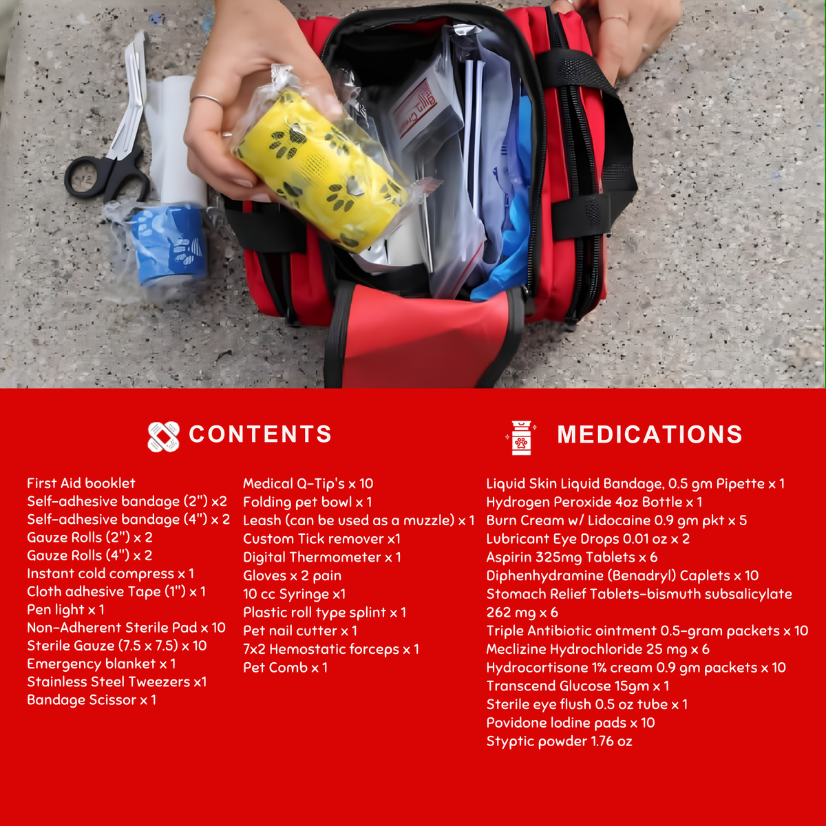 PetVet Medic® Medium Pet First Aid Kit – 100+ Piece Dog & Cat Emergency Kit with Veterinarian-Curated Supplies & Mini First Aid Guide