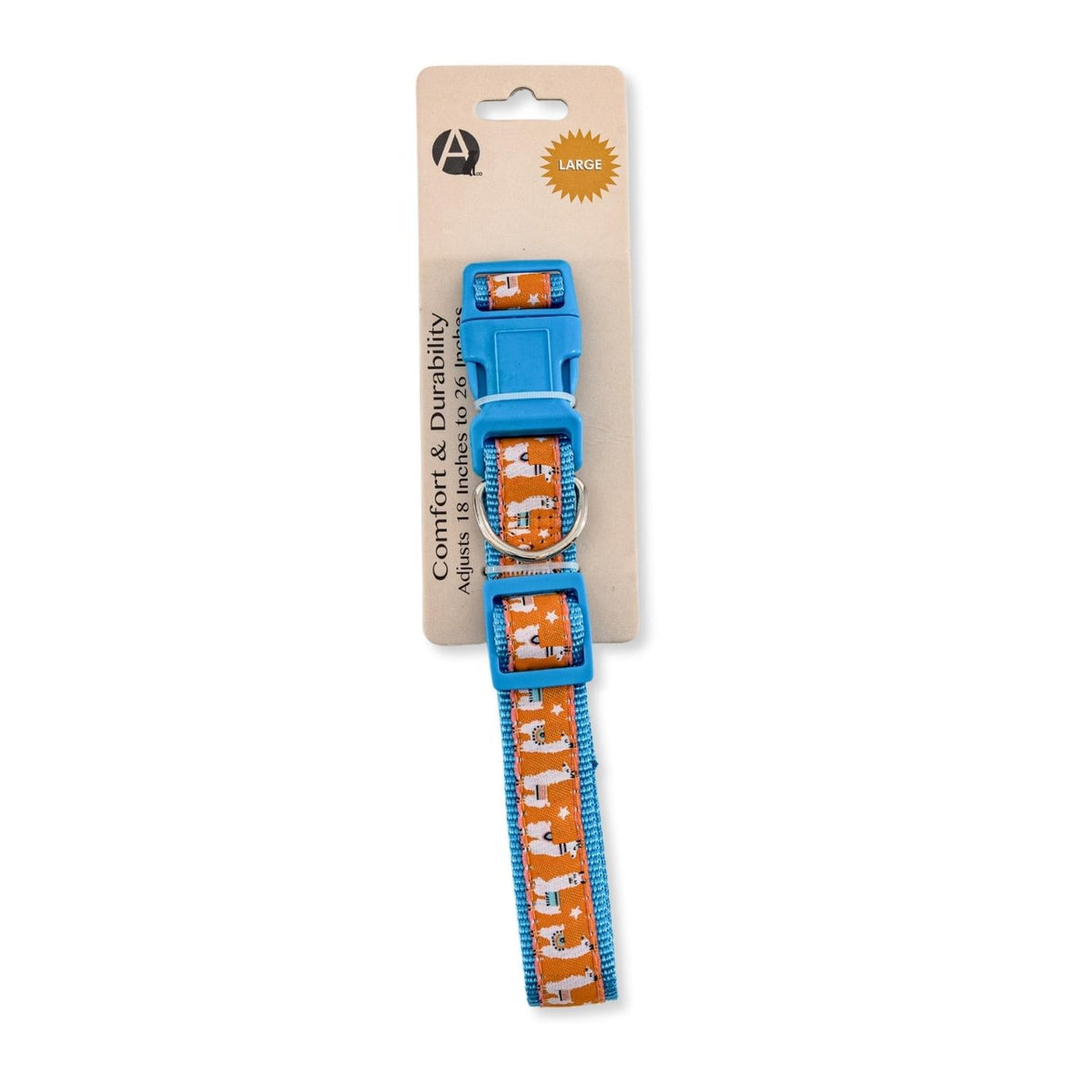 Nylon Dog Collar with Embroidered Llama Design