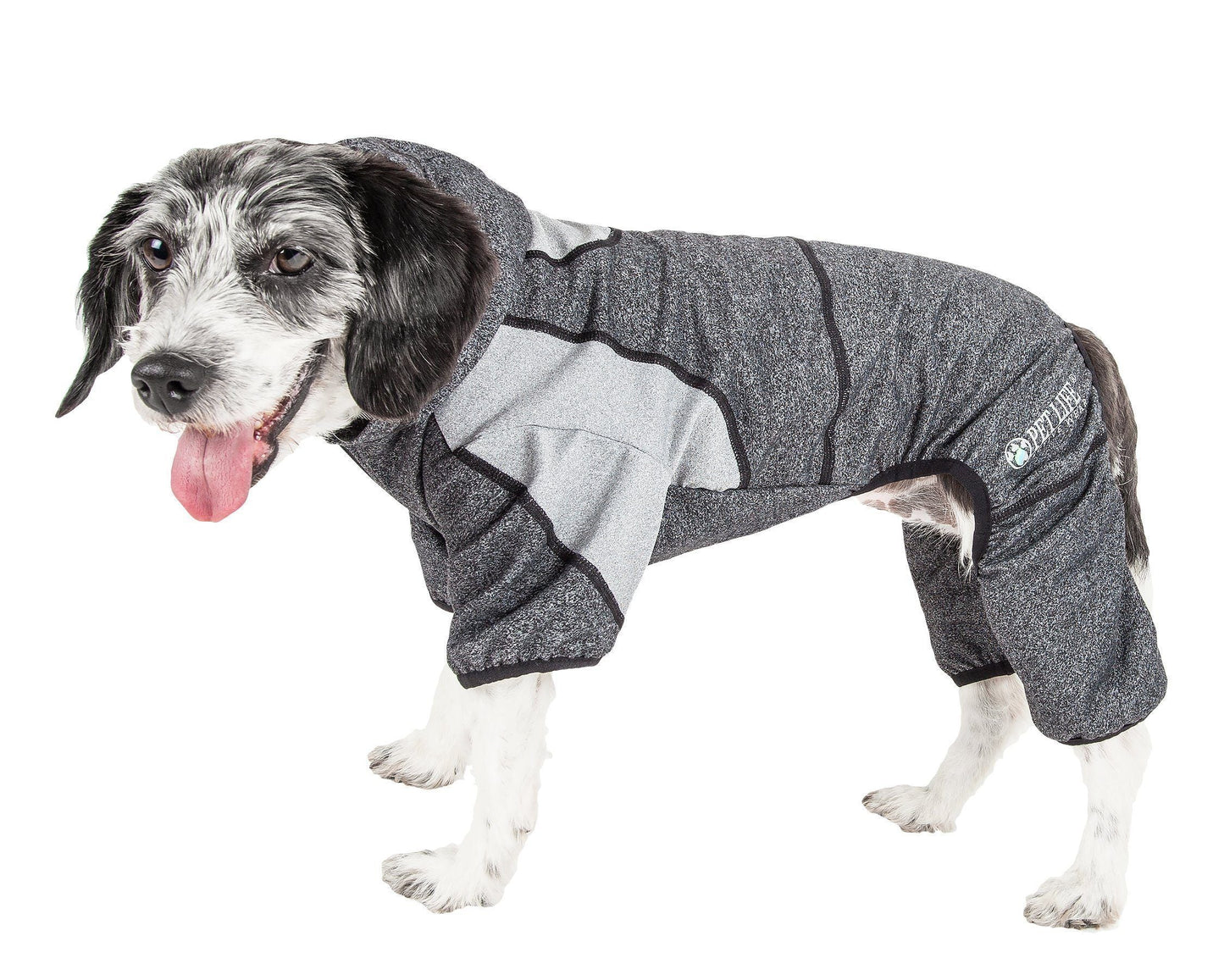 Pet Life ®  Active 'Fur-Breeze' Medium-weight 4-Way-Stretch Full Body Hooded Dog Yoga sweater