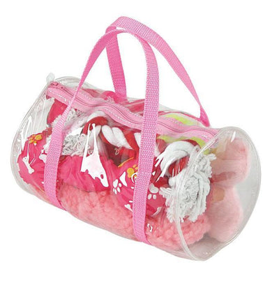 Pet Life ® 'Duffle Bag' 8 Piece Jute Rope and Rubberized Squeak Chew Pet Dog Toy Gift Set