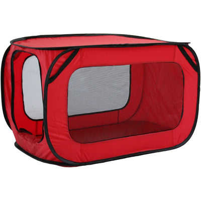 Pet Life ® 'Elongated Camping' Rectangular Mesh Wire-Folding Collapsible Travel Lightweight Pet Dog Crate Tent w/ Built-in Bottle Holder