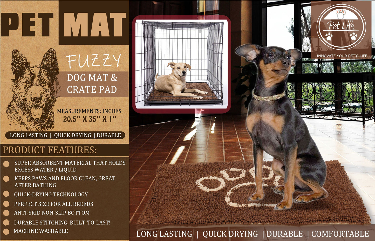 Pet Life ® 'Fuzzy' Quick-Drying Anti-Skid and Machine Washable Dog Mat