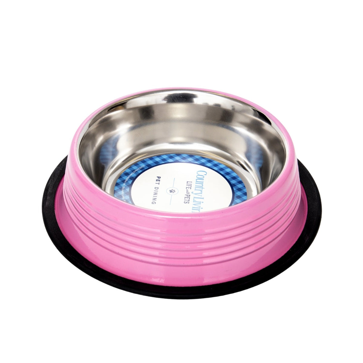 Country Living Ribbed Stainless Steel Dog Bowls, Non-Slip, Set of 2 – Carnation Pink