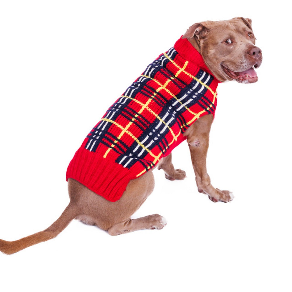 Red Tartan Plaid Dog Sweater