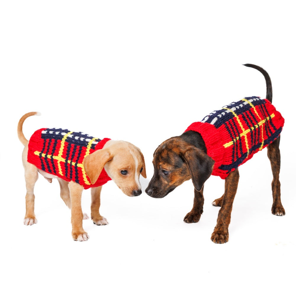 Red Tartan Plaid Dog Sweater