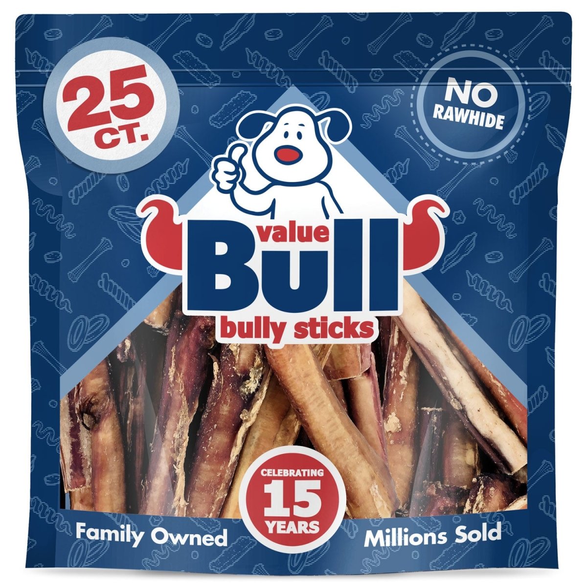 ValueBull Bully Sticks for Large Dogs, Varied Shapes, Super Jumbo 4-6 Inch, 25 Count