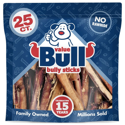 ValueBull Bully Sticks for Large Dogs, Varied Shapes, Super Jumbo 4-6 Inch, 25 Count