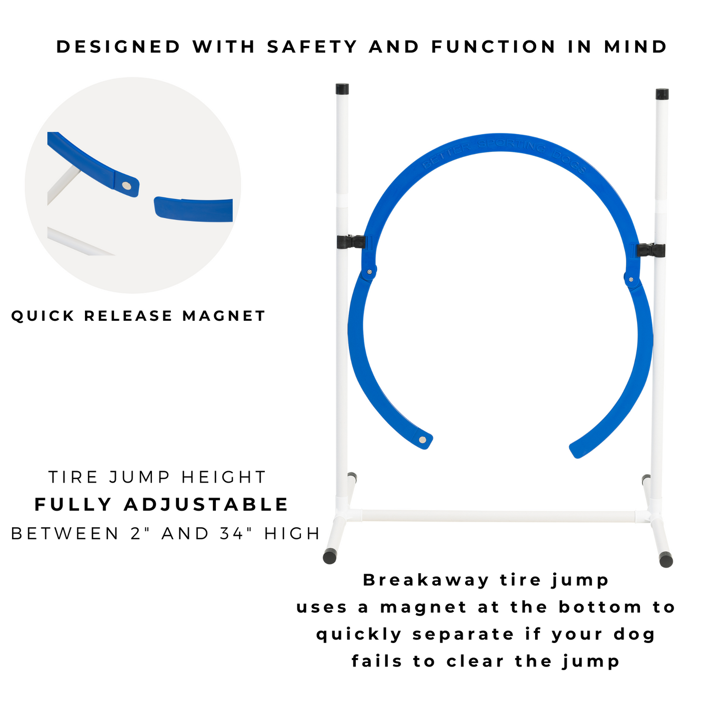 Better Sporting Dogs Upgraded Dog Agility Set – 7 Piece Training Kit with Safety Breakaway Tire Jump, Displacement Bar Jumps, Tunnels, Weave Poles & Pause Box