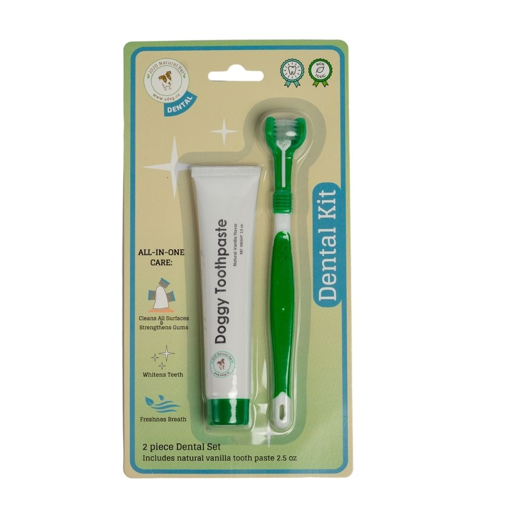 Triple-Headed Dog Toothbrush & All-Natural Toothpaste Kit