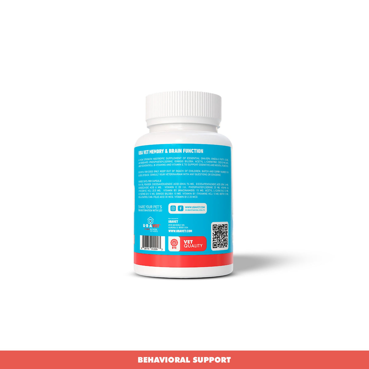 UBAVET Memory & Brain Support for Senior Dogs, 90 Capsules