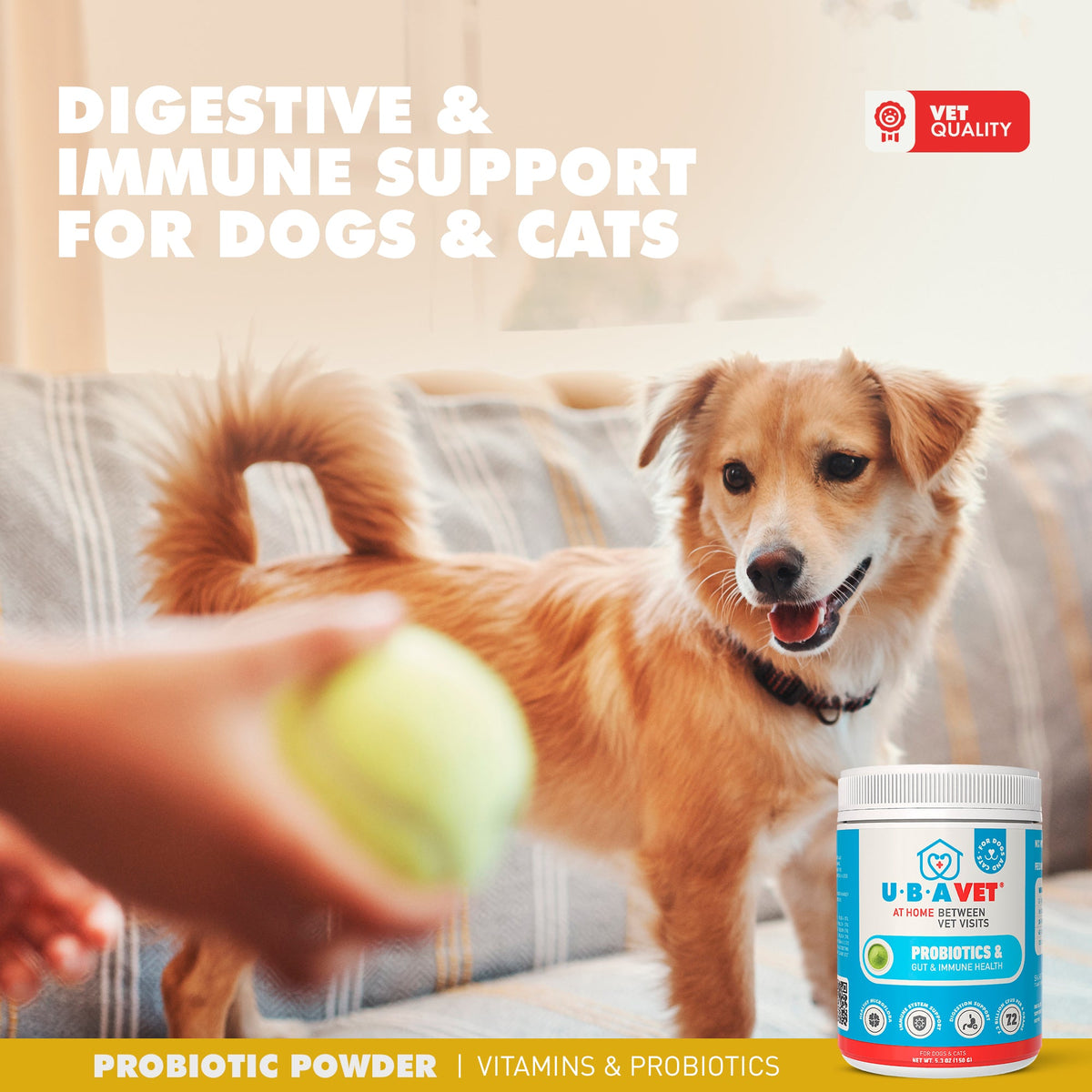 UBAVET Probiotics Gut & Immune Support Powder for Dogs & Cats, 5.3 oz