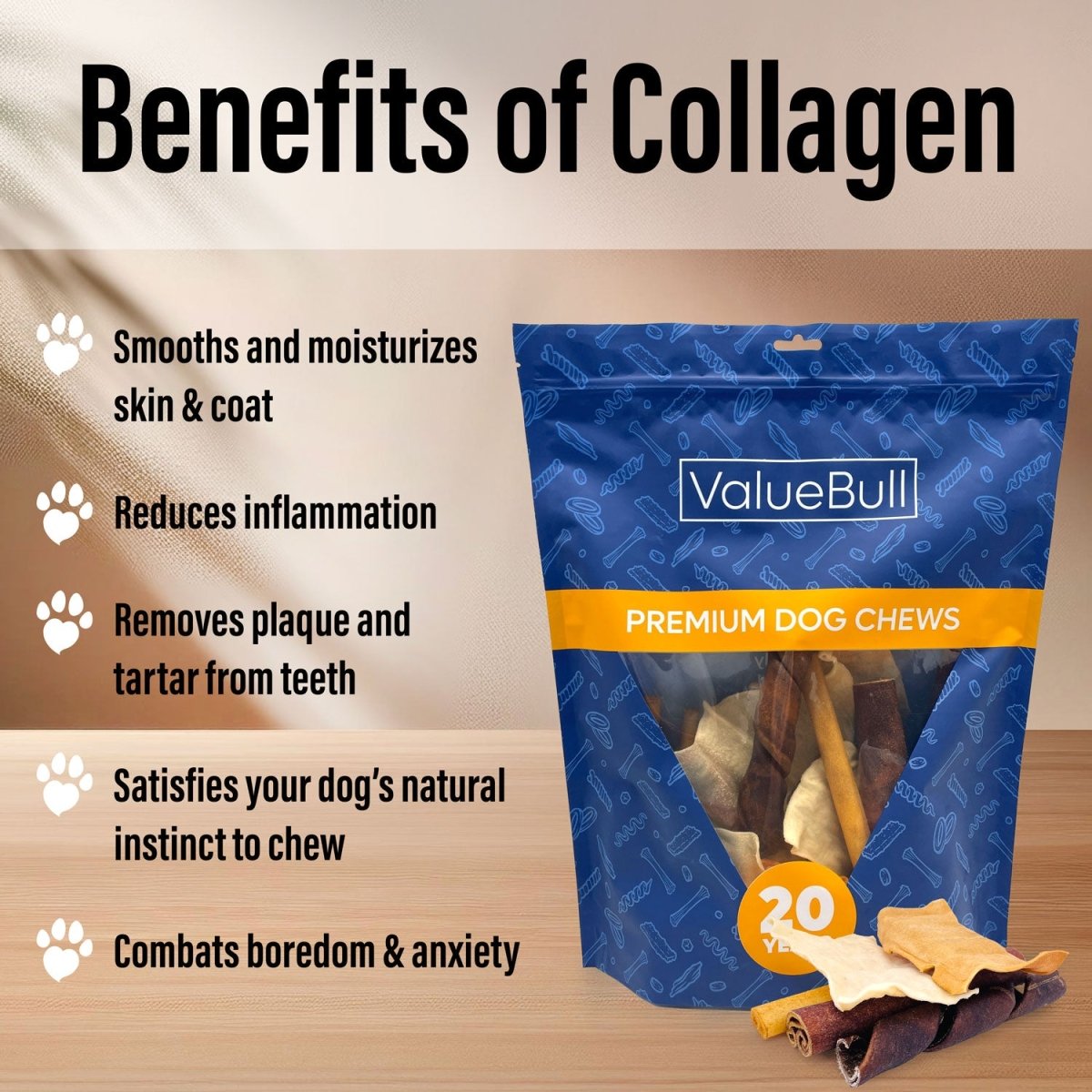 ValueBull USA Collagen Dog Chews, Fun Shapes Variety Mix, Natural Long-Lasting Dog Treats, 2 Pound