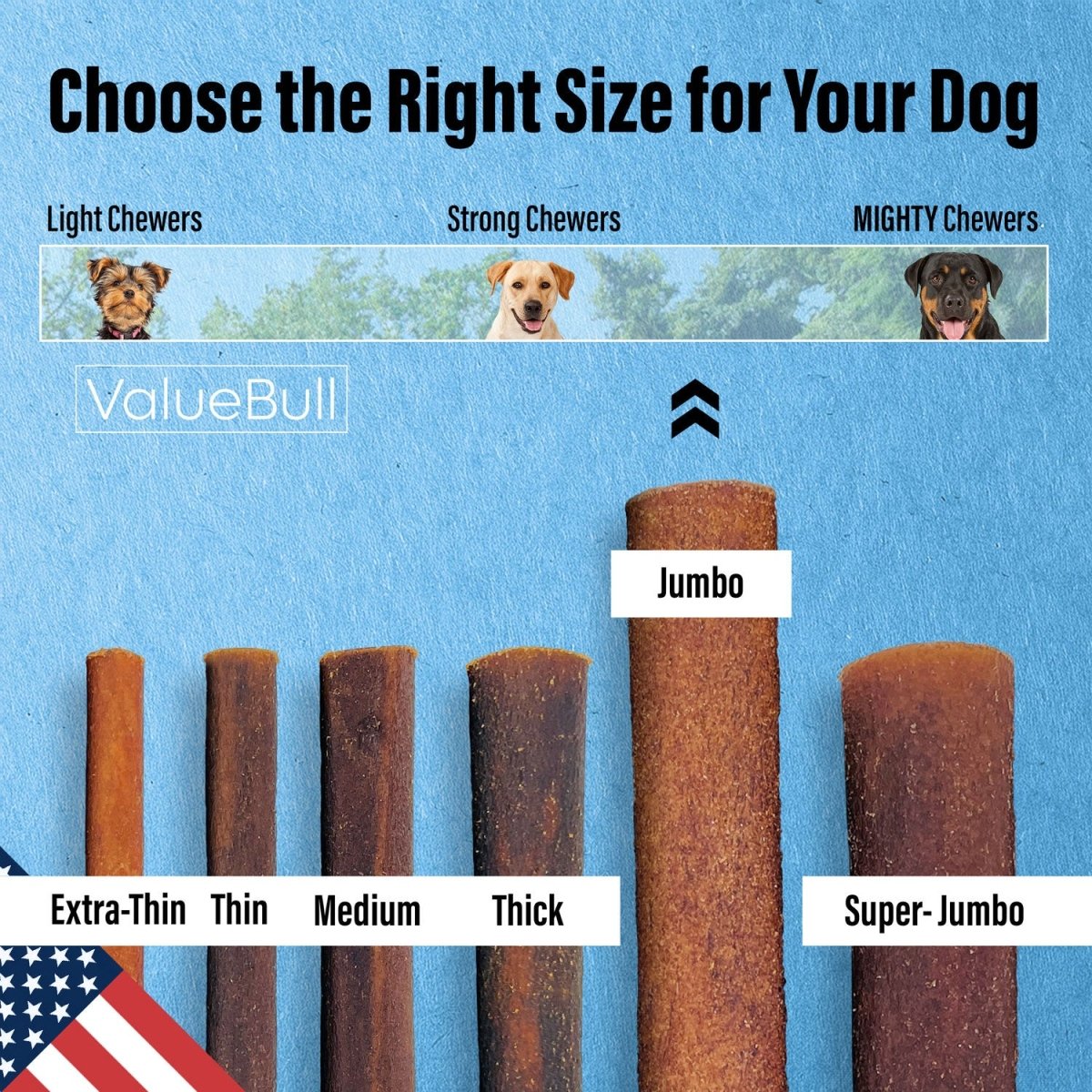 ValueBull USA Collagen Sticks for Dogs, 12 Inch Jumbo Chews, Natural Long-Lasting Dog Treats, 25 Count